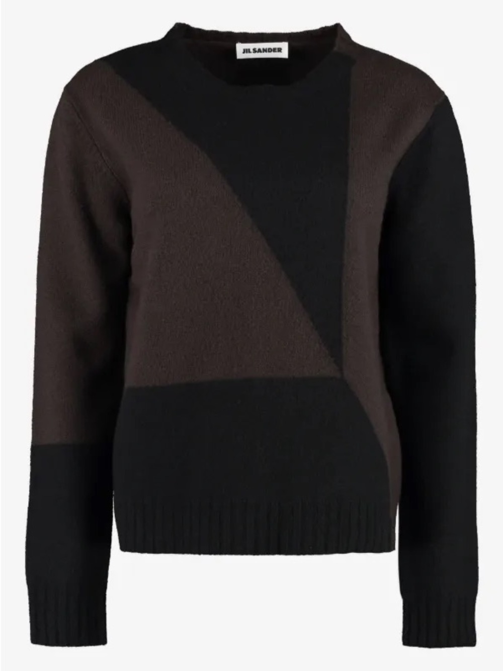 Jill Sander Wool Crewneck Sweater Color Block Black Brown  38 Made In Italy US 8